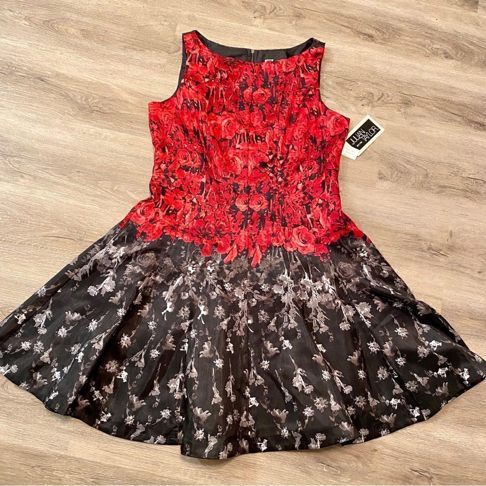 JULIAN TAYLOR SLEEVELESS RED & BLACK SWING SKIRT DRESS 14 NWT